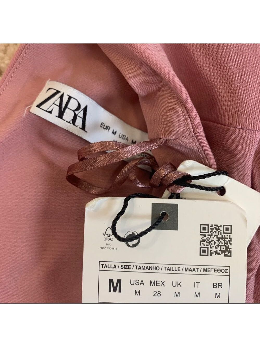Zara pink cut out tied V-neck front button midi dress Sz M NWT - Picture 5 of 8